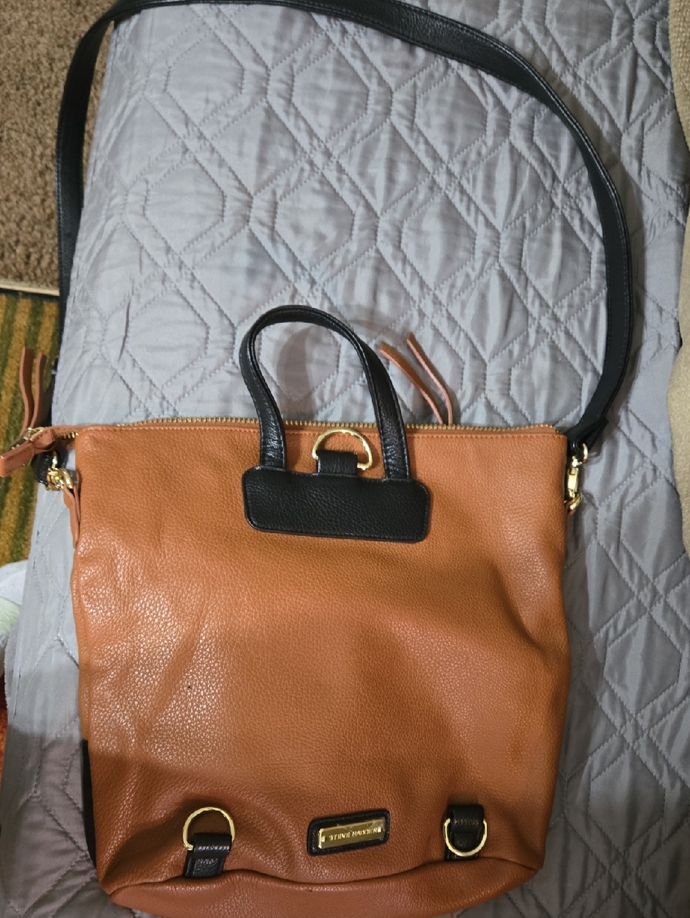 Tan and Black Women’s Leather Tote Shoulder Bag STEVE MADDEN